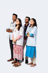 Indian asian young Team of doctor or medical professionals standing with arms crossed against white background